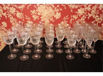 Large Lot Of Lenox Crystal Stemware With Gold Rim. 12 Red Wine, 11 White Wine And 9 Champagne