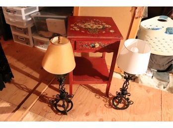 Decorative Lamps With Small Floral Painted Table
