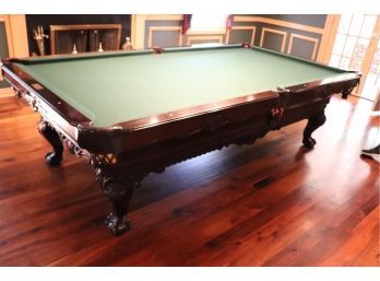 Olhausen Pool Table With Carved Legs, Claw Feet , And Shell Motif