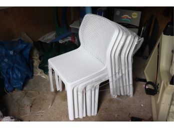 Set Of 7 Outdoor Plastic Chairs Good Condition