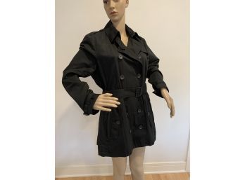 Women's Burberry Black Trench With Detailing, Size 12, Pre-Used