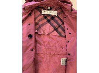 Burberry Brit Women's Pink Raincoat With Hood Size 10 Pre-Owned