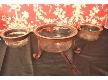 Quality Hand Blown Glass Serving Dishes In Forged Metal Tray