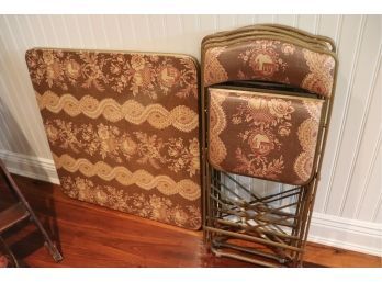 Vintage Folding Card Table With 4 Chairs These Chairs/Table Have Seat Coverings Matching The Dining Set Chairs