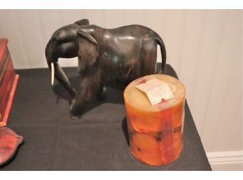 Carved Elephant With Candle
