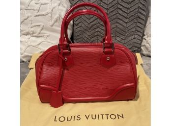 Like New! Louis Vuitton Montaigne Bowling Bag In PM Red Epi Leather Handbag, Pre-Owned