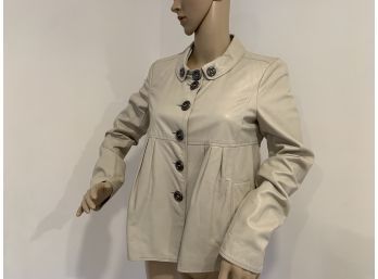 Lt Gray Leather Burberry Wmn's Jacket, Pre-Owned, Size 4, Italy