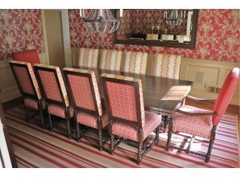 Large Quality Country Farm Style Refectory Table With 8 Ralph Lauren Style Dining Chairs