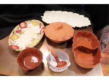 Mixed Lot Of Assorted Serving Dishes And Bowls Includes Crate & Barrel Tortilla Dish