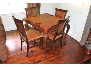 Carved Wood Folding Game Table With Claw Feet And 4 Chairs