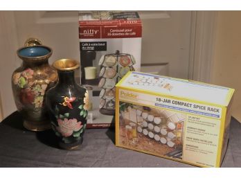 Floral Vases With Coffee Pod Carousel And Spice Jar Set