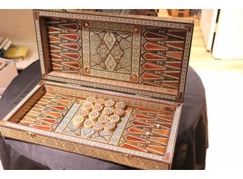 Beautiful Vintage Persian Style Inlaid Backgammon Board With Pieces