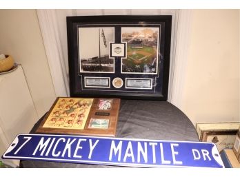 Yankees Wall Display Pieces Includes Large Mickey Mantle Street Sign And Framed Pictures