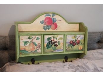 Decorative Painted Fruit Tree Wall Shelf With Drawers And Hooks