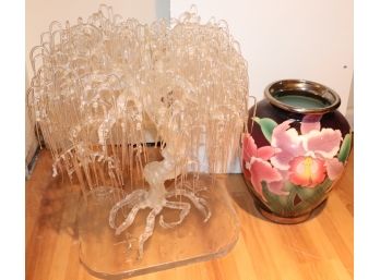 Plastic Weeping Willow Tree With Large Floral Vase