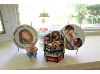 Pepsi Cola Straw Holder, Coke Counter Music Box And Collectible Chocolate Plates