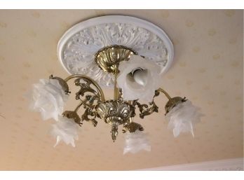 Frosted Floral Ceiling Fixture With Brass Finish
