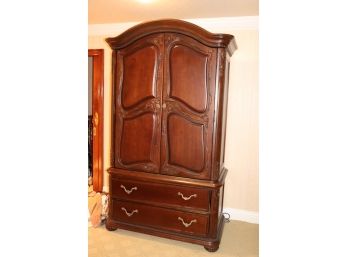 Large Armoire Wardrobe Cabinet With Heavy Brass Decor (Contents Not Included)