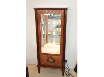 Beautiful Inlaid Curio Cabinet With Brass Detail And Glass Shelves, Made In Italy