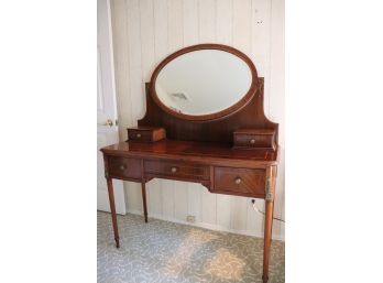 Inlaid Vanity Table With Rotating Mirror And Brass Detail