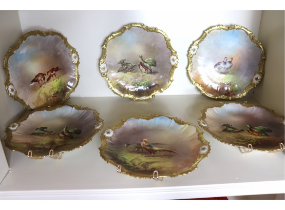 Set Of 6 Decorative Fowl Cabinet Plates Limoges France Victor Freisinger