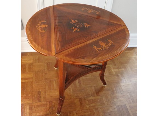 Stunning Antique Inlaid Rosewood Handkerchief Table With Three Drop Leaves