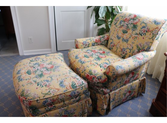 Beachley Side Chair And Ottoman With Yellow Floral Pattern