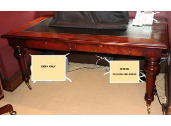 Polo Ralph Lauren Mahogany Wood Desk With Leather Top And Brass Casters (Items Not Included)