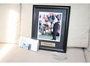 Highland Mint Tiger Woods Autographed Picture With COA & Crystal Golf Paperweight