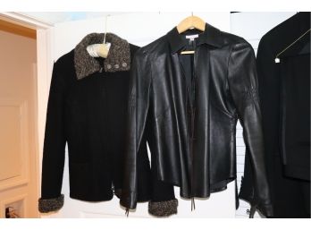 Meredith Straus Black Leather Jacket And Jennie Mac Wool Jacket Size M
