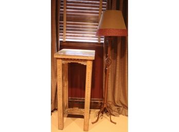 Tall Wood Pedestal Table With Metal Twist Floor Lamp