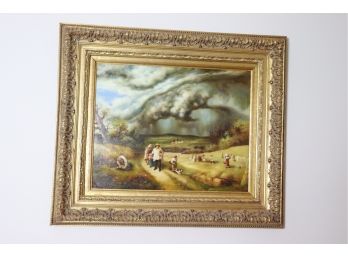 Signed Oil Painting By Das Marine Maler Storm Clouds Approaching