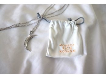 Monica Rich Kosann 32' Sterling Silver Chain & CresentMoon Pendant With White Sapphires