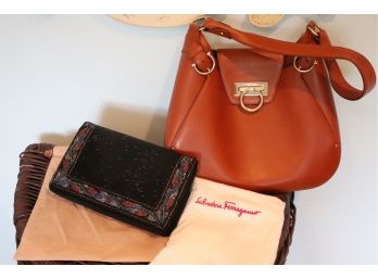 Salvatore Ferragamo Handbag Made In Italy With Beaded Clutch