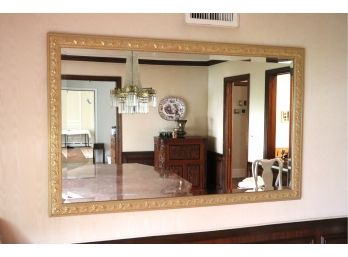 Large Wall Mirror With Beveled Edge In Decorative Carved Gold Frame