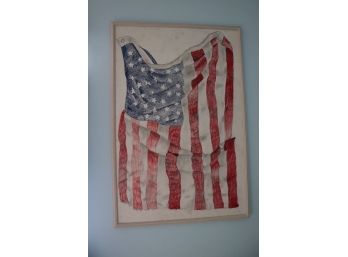 Hand Drawn American Flag Picture, No Glass In Frame