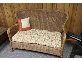 Wicker Bench With Diamond Pattern Detail With Cushion & Pillow