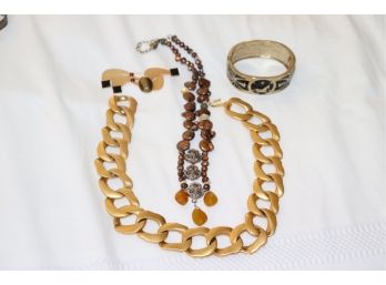 Women's Fashion Jewelry Lot Includes 18' Long Chain, Freshwater Pearl Necklace & Designer Pin