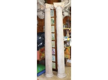 Pair Of Tall Wood Columns With Plaster Finished Top Approximately 84' Tall