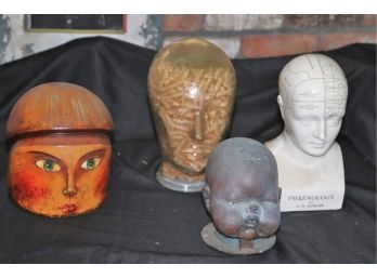 Mixed Lot Of Assorted Head Pieces Includes Phrenology Piece By L.N. Fowler & Baby Face Cast