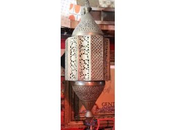 Large Hanging Moroccan Style Metal Lantern With Bronze Colored Finish