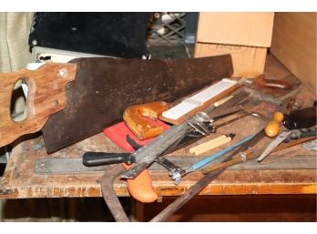 Mixed Lot Of Assorted Vintage Carpenter Saws And Tools
