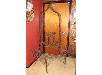 Large Vintage Ornate Metal Wire Garden Rack With Casters Great For Plant Pots And Outdoor Decor