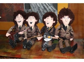 Lot Of 4 1987 Beatles Collectible Dolls With Instruments, Clothing Is Heavily Faded