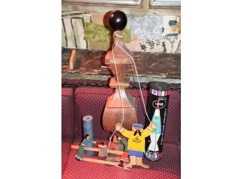 Tall Wood Decorative Post 30' Tall With Vintage Lava Lamp, Kaleidoscope, & Handmade Folk Art, String Mario