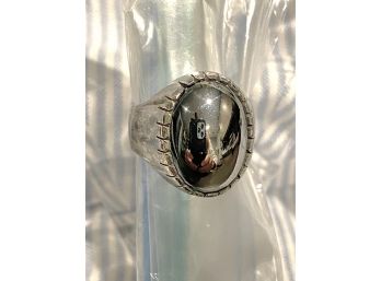 Black/Silver Stone Men's Ring In Sterling Silver, Size 9