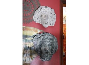 Large Ceramic Wall Masks With Metal Sun Cut Out