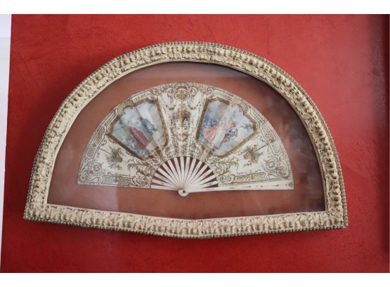 Vintage French Fan Picturing Lovers Shadow Box