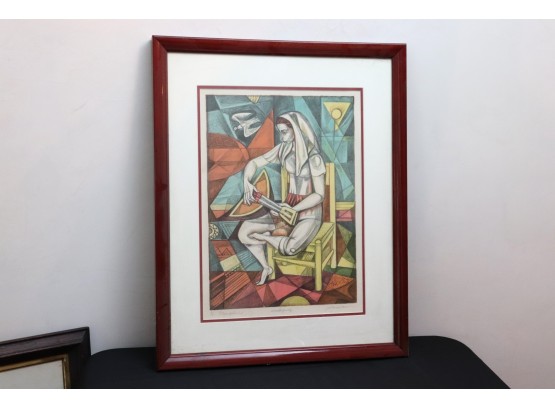 Vintage A/P Mandalin Artist Proof Lithograph Signed Amen In Frame