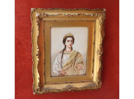 Antique Hand Painted Porcelain Plaque T&V Limoge France “Portia Wife Of Brutus” Signed & Framed